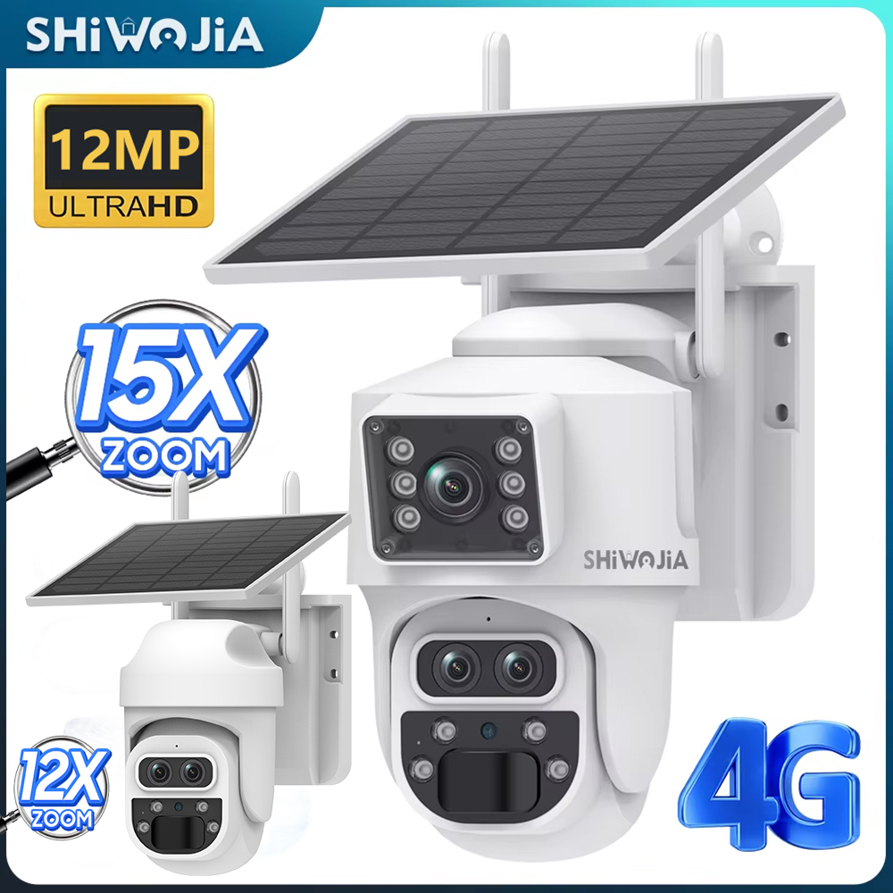 Solar Security Camera Light - SHIWOJIA 12MP 6K 15X Zoom Solar