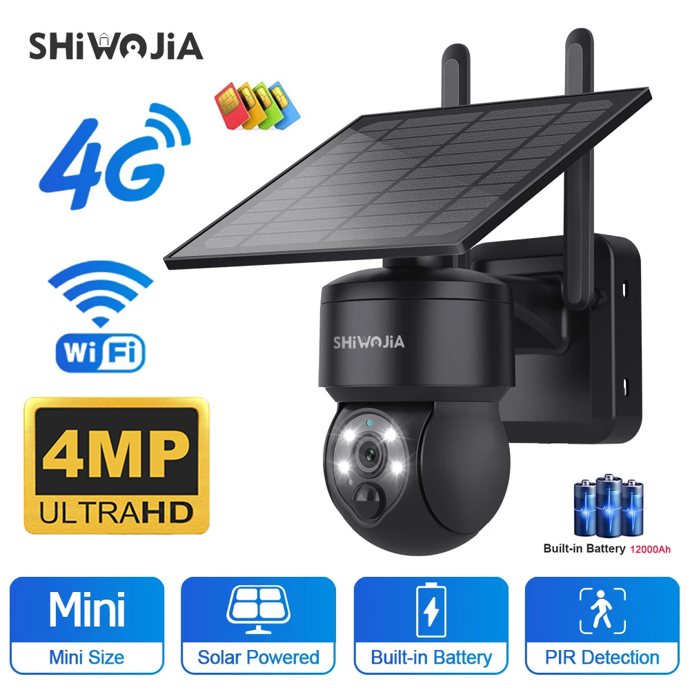 Solar Security Camera Light - SHIWOJIA WIFI Wireless PTZ Solar Camera