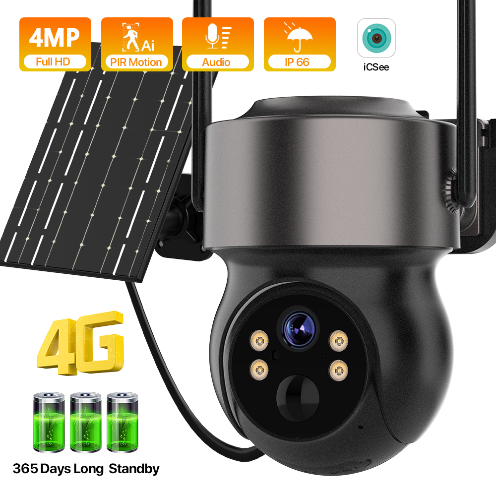 Solar Security Camera Light - 4MP 4G SIM Solar Battery Powered