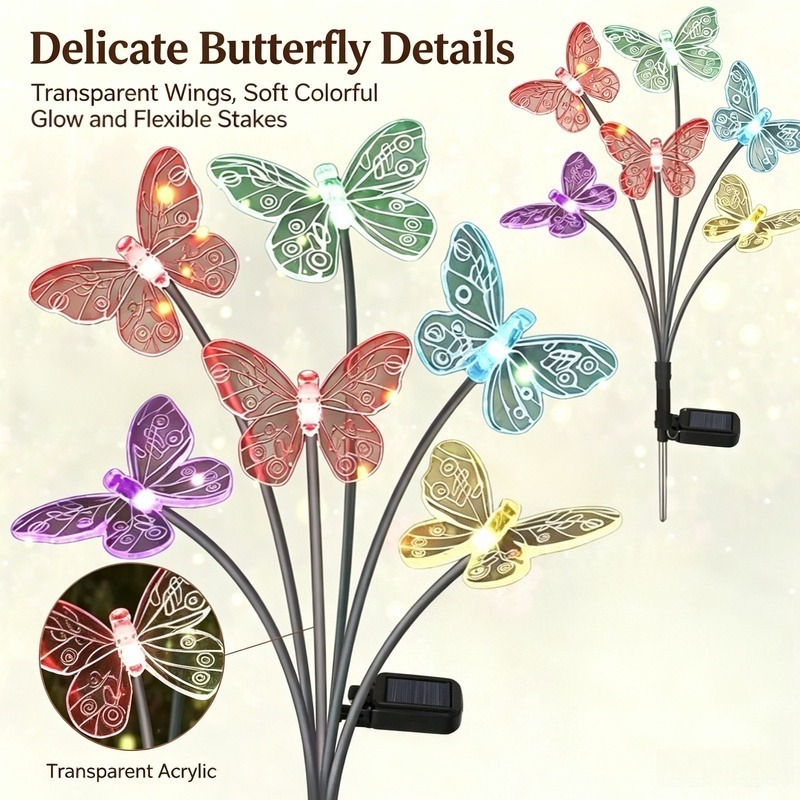 Solar Garden Light Outdoor Waterproof - Solar Powered Butterfly Lights, Waterproof LED