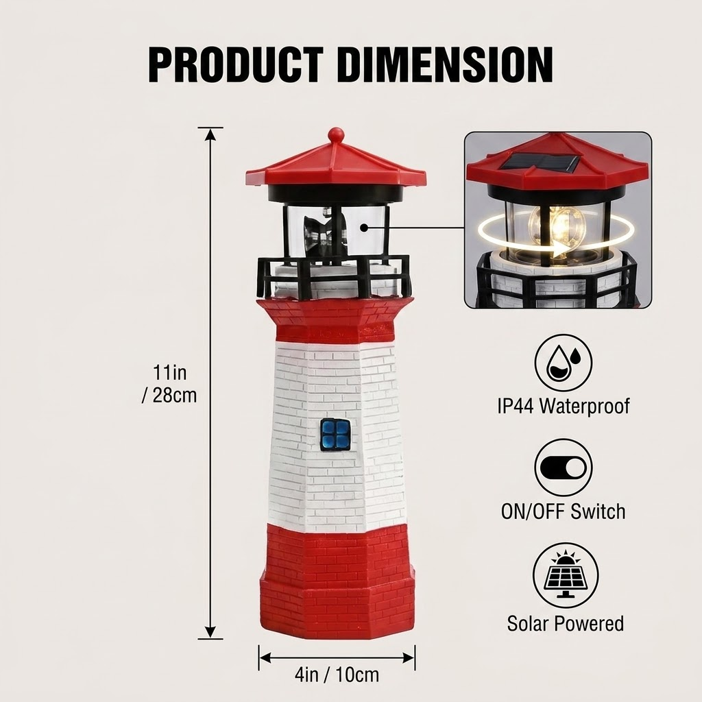 Solar Red & White Lighthouse S - Solar Garden Light Dusk To Dawn review and price