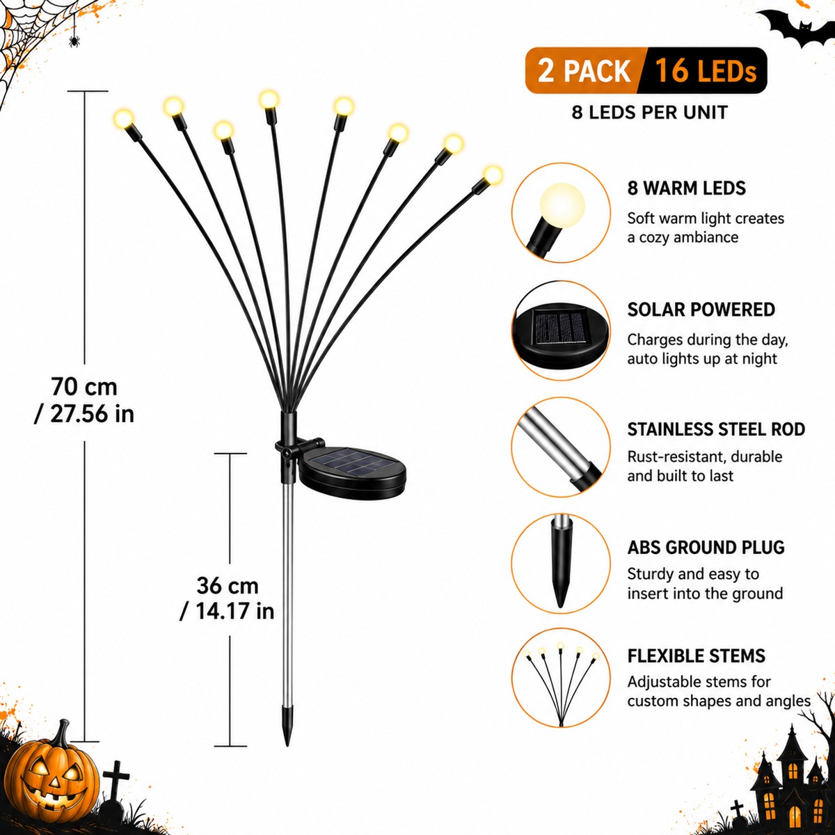 2 Pack Halloween Solar Firefly - Solar Pathway Lights 8 Pack review and price